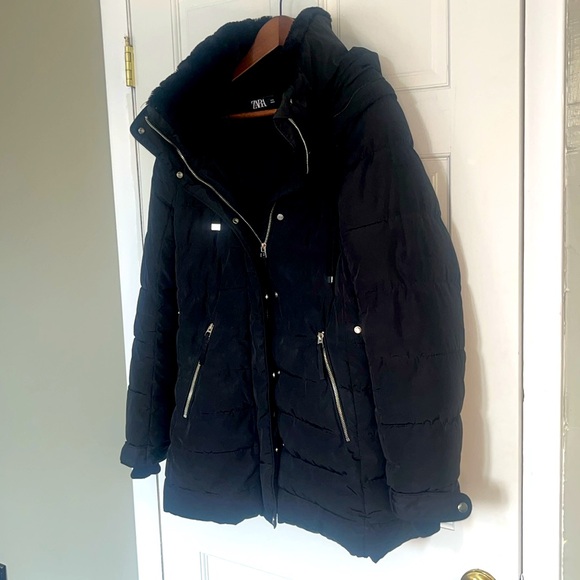 Zara Black Quilted Coat - Large - Picture 3 of 10